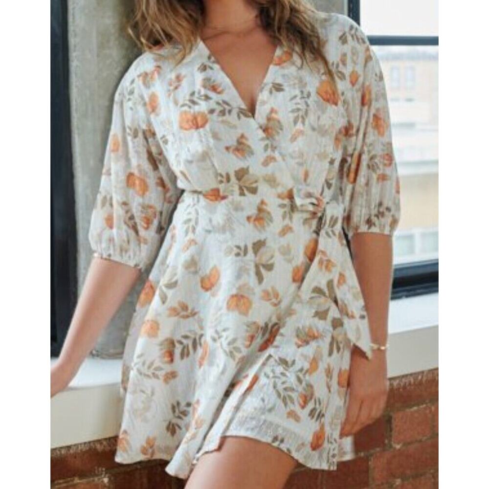 White Floral faux wrap midi dress with belt Girls Size 11-12